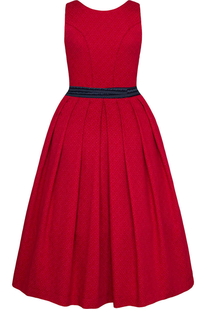 Dirndl lang aus Baumwolle mit eckigem Ausschnitt rot/marine Bild 2