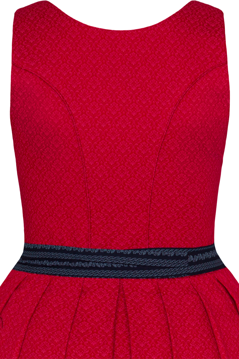 Dirndl lang aus Baumwolle mit eckigem Ausschnitt rot/marine Bild 2