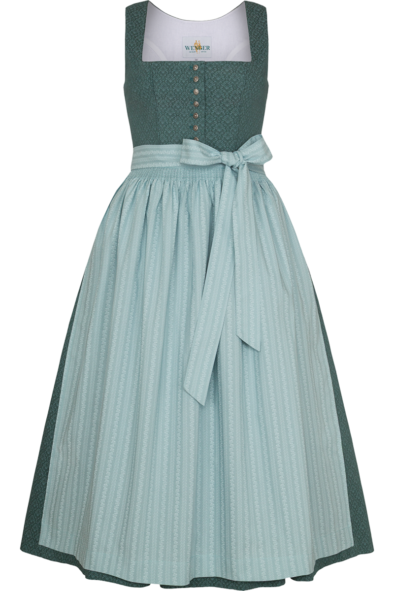 Dirndl lang aus Baumwolle mit eckigem Ausschnitt salbei/mint
