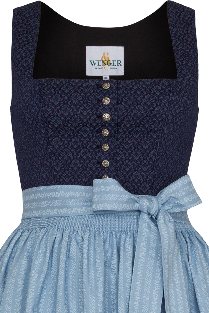 Dirndl lang aus Baumwolle mit eckigem Ausschnitt marine/hellblau Bild 2