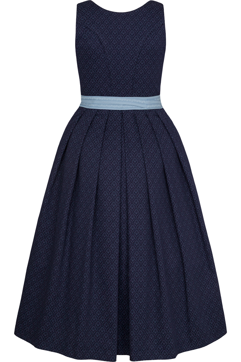 Dirndl lang aus Baumwolle mit eckigem Ausschnitt marine/hellblau Bild 2