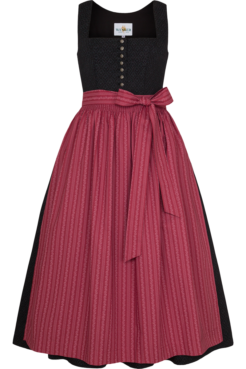 Dirndl lang aus Baumwolle mit eckigem Ausschnitt schwarz/altrosa