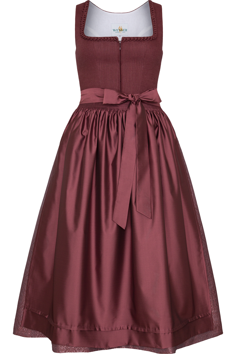 Dirndl lang aus Leinen-Baumwoll-Mix weinrot
