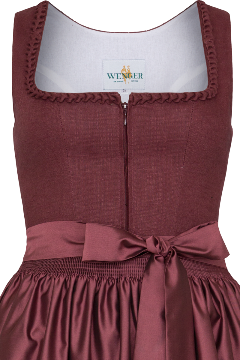 Dirndl lang aus Leinen-Baumwoll-Mix weinrot Bild 2
