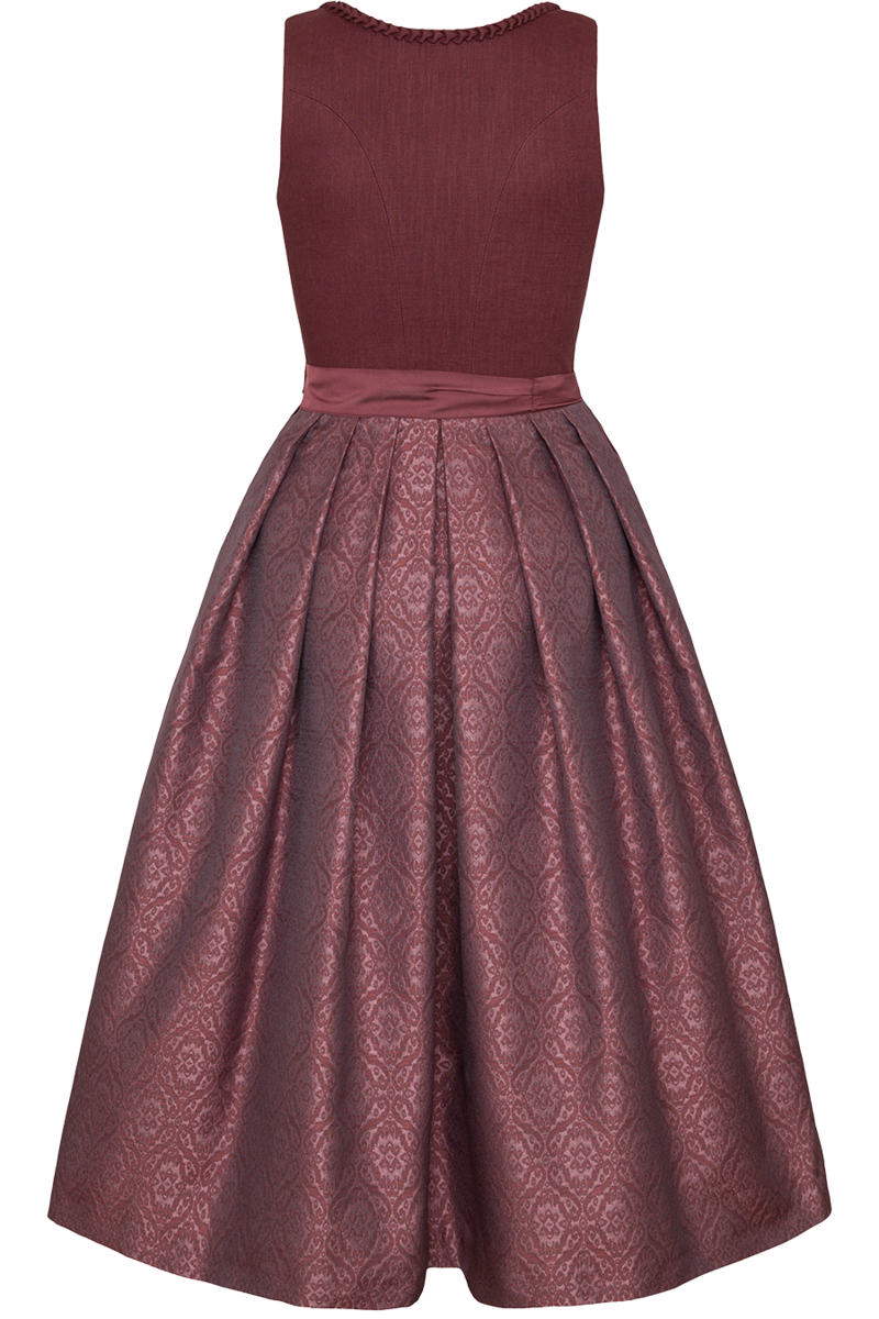 Dirndl lang aus Leinen-Baumwoll-Mix weinrot Bild 2