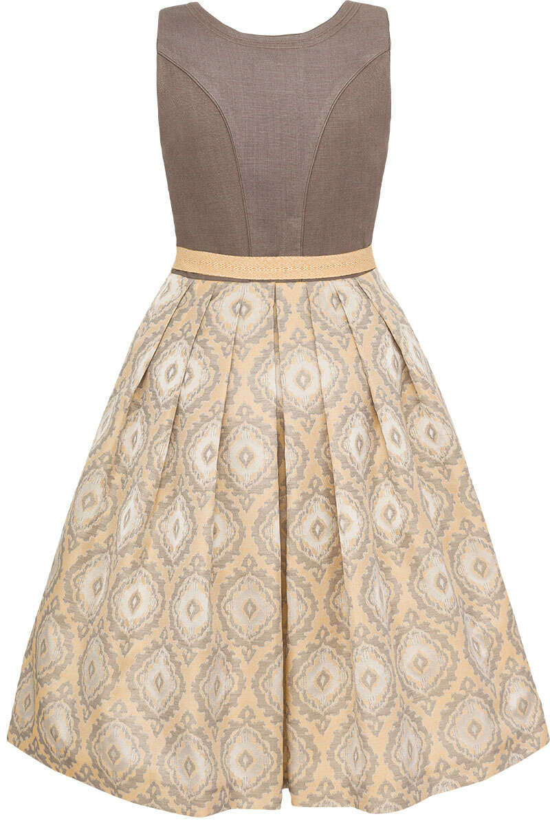 Midi-Dirndl mit Leinenoberteil grau gelb Bild 2