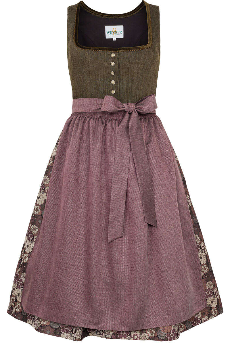 Midi Dirndl mit Lodenoberteil oliv