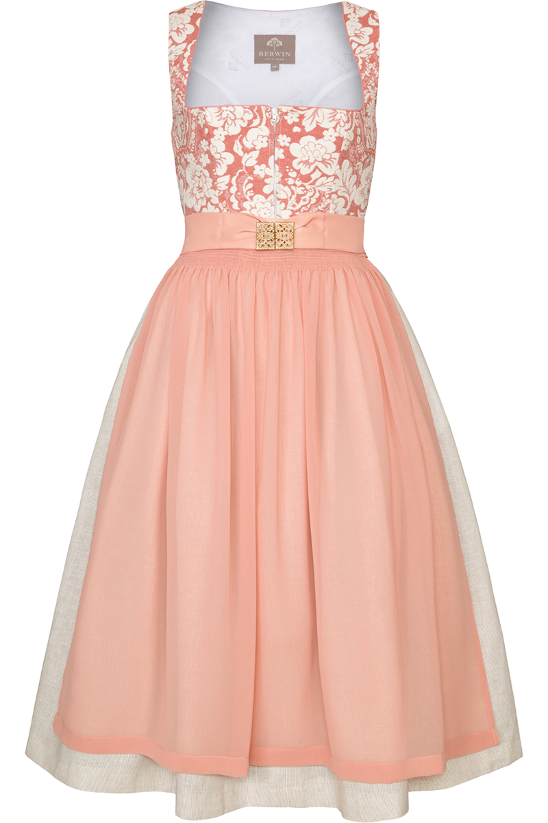 Midi-Dirndl mit Blumenmuster und Metallschliee apricot