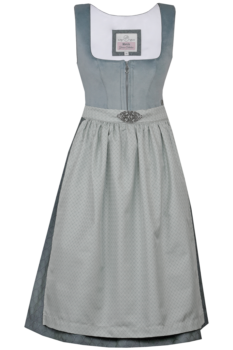 Midi-Samtdirndl mit Broschenschrze silbergrau