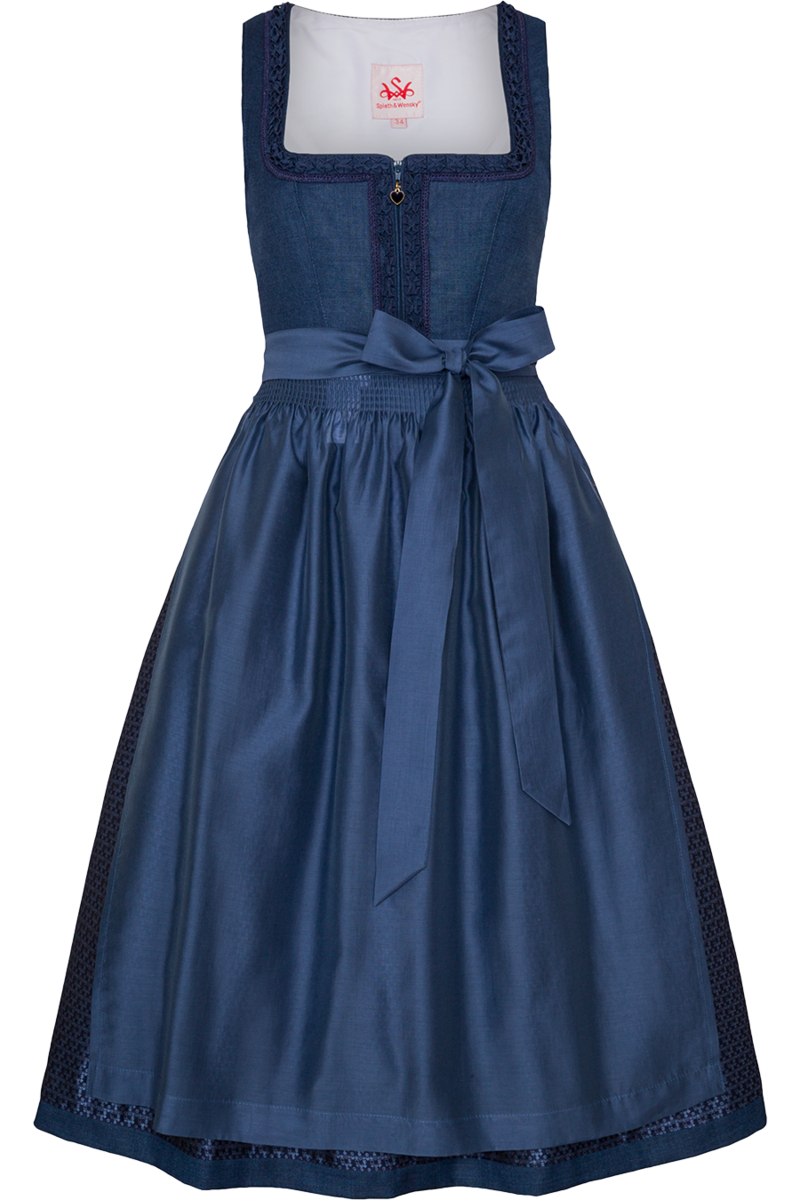 Midi-Dirndl gerader Ausschnitt mit Reiverschluss blau