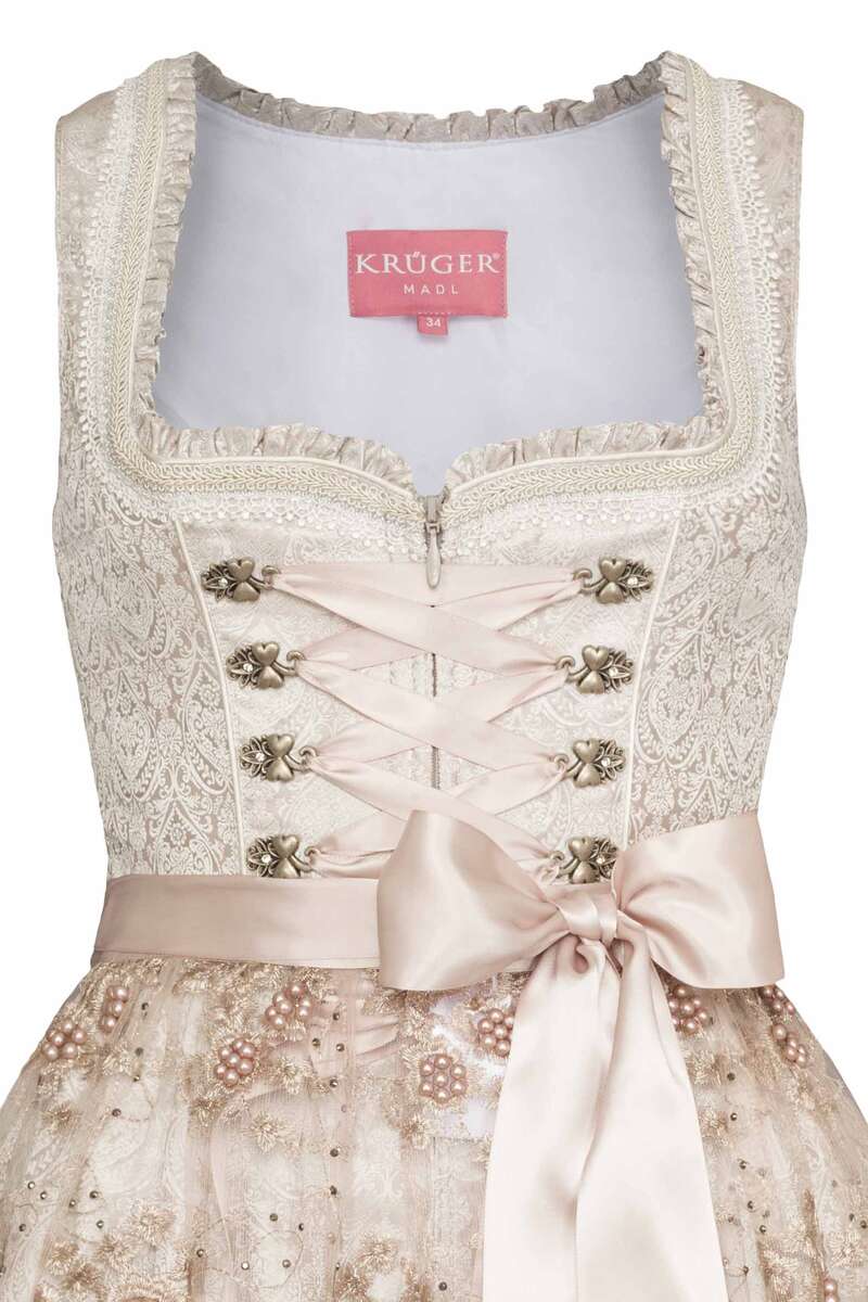 Mini-Dirndl mit transparenter Schrze und Perlen beige Bild 2