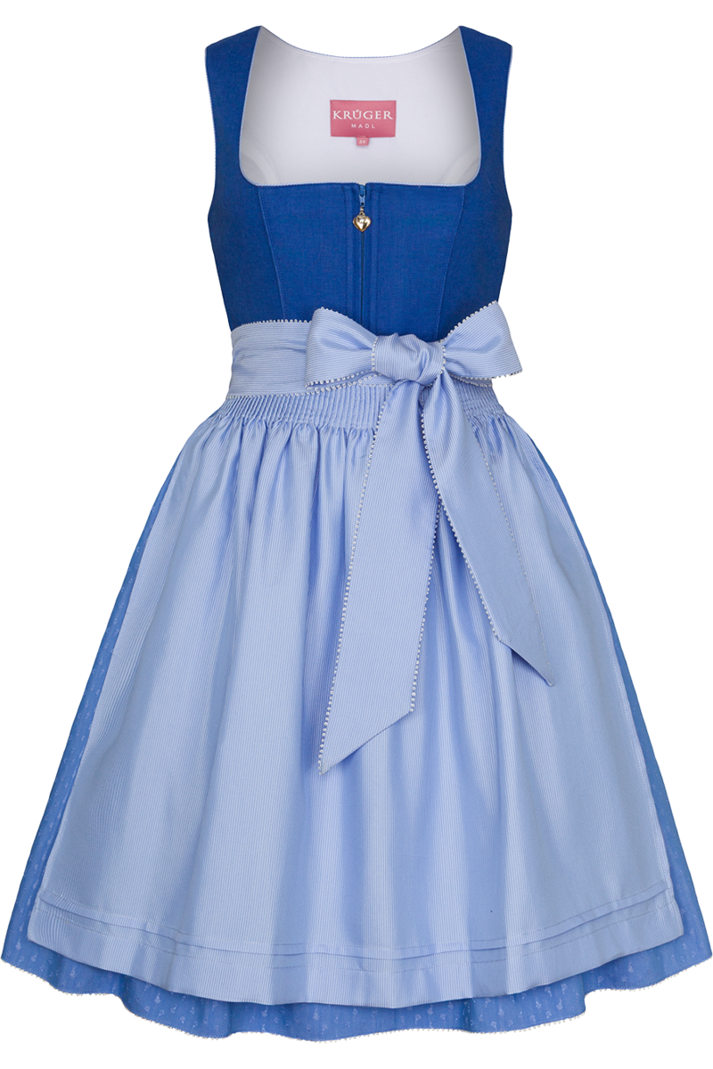 Mini-Dirndl mit Leinen und Herzausschnitt blau