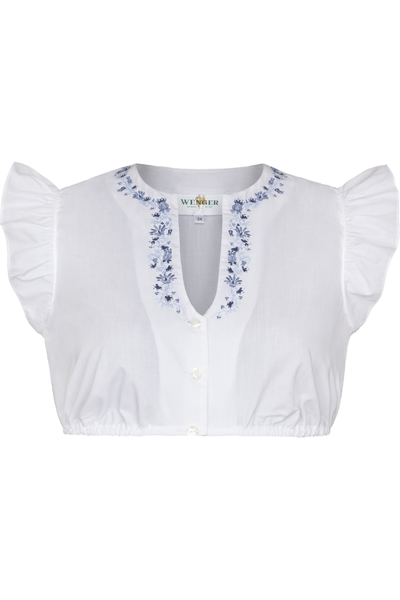 Dirndlbluse Flgelarm mit Stickerei wei/blau