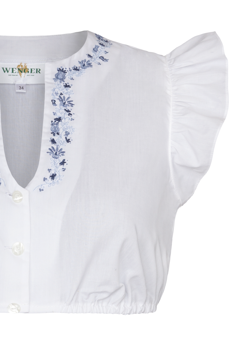 Dirndlbluse Flgelarm mit Stickerei wei/blau Bild 2