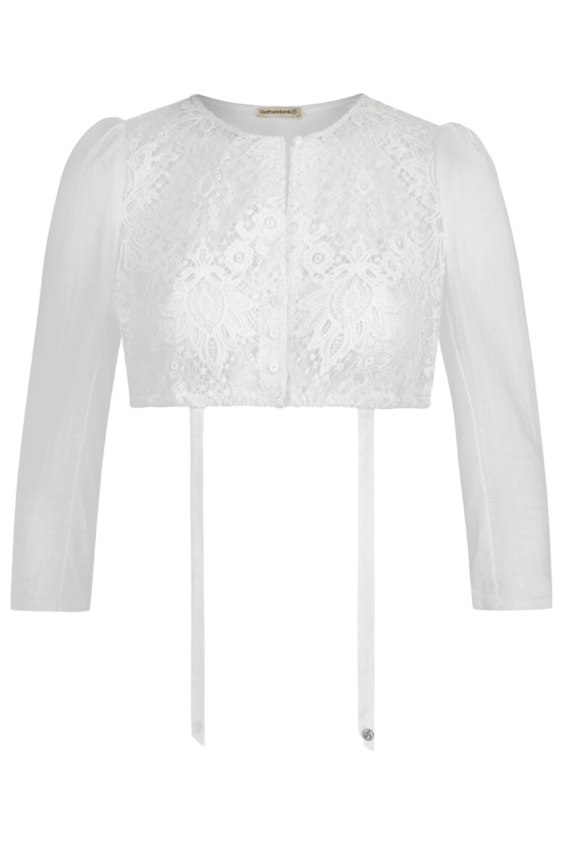 Dirndlbluse mit dreiviertel rmeln und Spitze eierschale