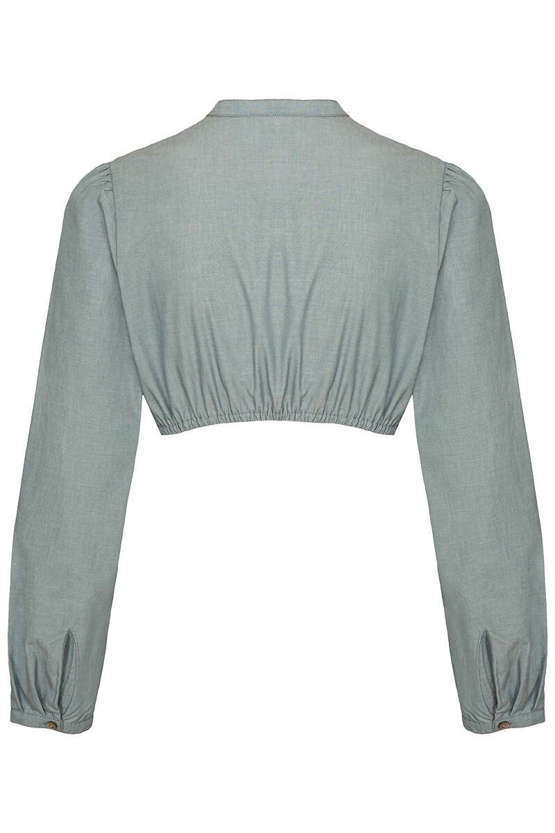 Dirndlbluse hochgeschlossen mit langen rmeln hellblau Bild 2