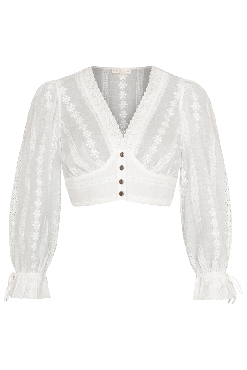 Dirndlbluse mit weiten rmeln und Lochmuster ecru