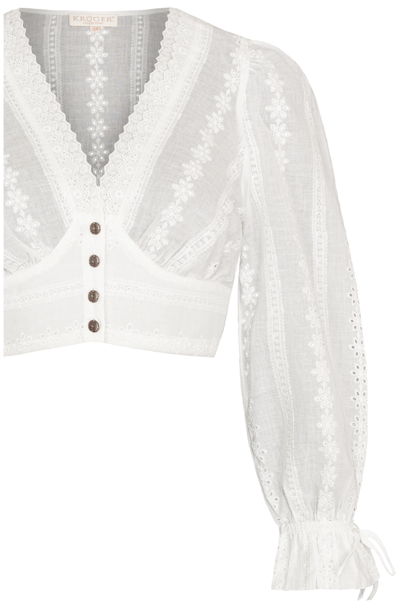 Dirndlbluse mit weiten rmeln und Lochmuster ecru Bild 2