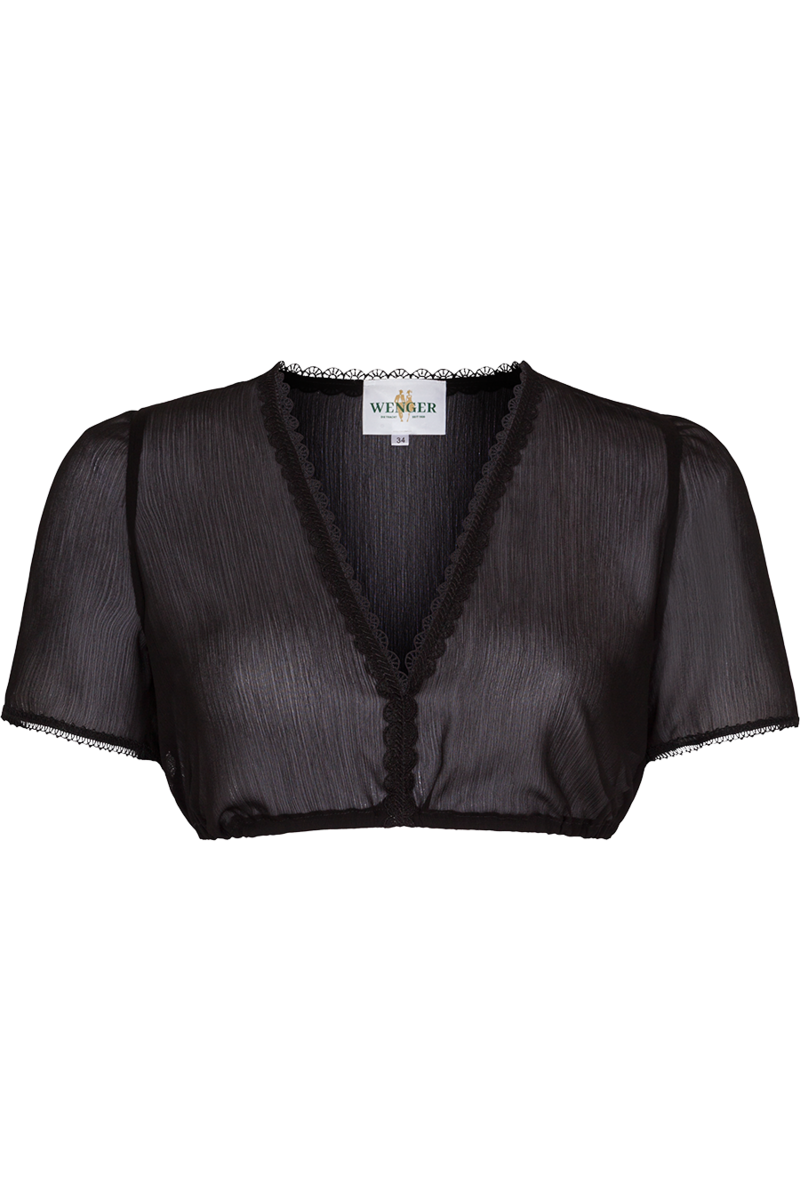 Dirndlbluse mit Kurzarm und Spitzenborte schwarz