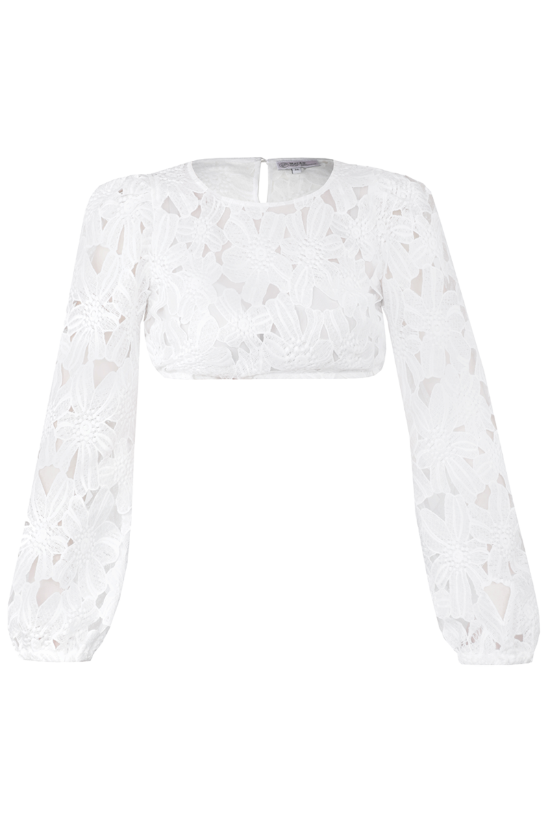 Dirndlbluse Blumenstickerei mit langen weiten rmeln offwhite