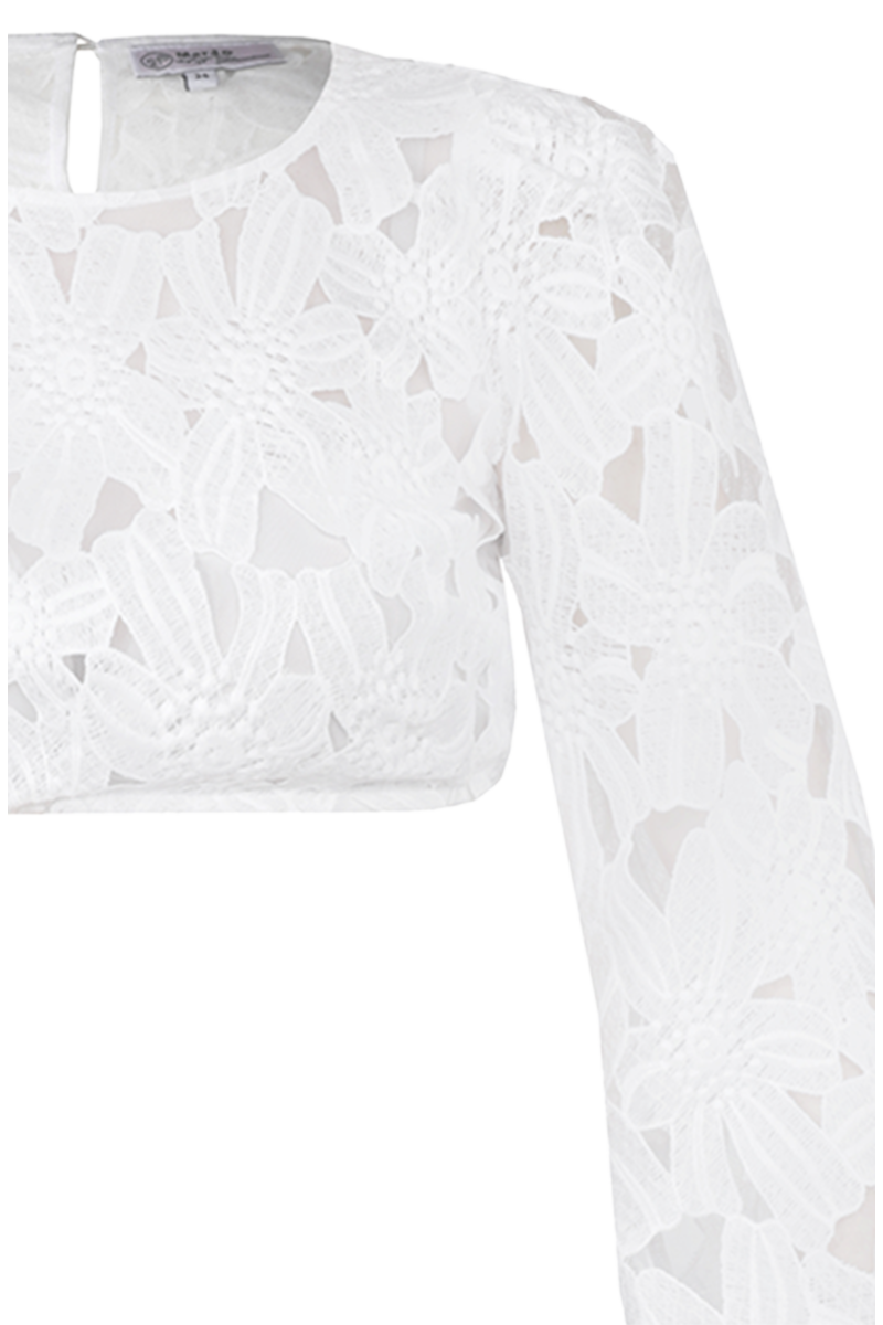 Dirndlbluse Blumenstickerei mit langen weiten rmeln offwhite Bild 2