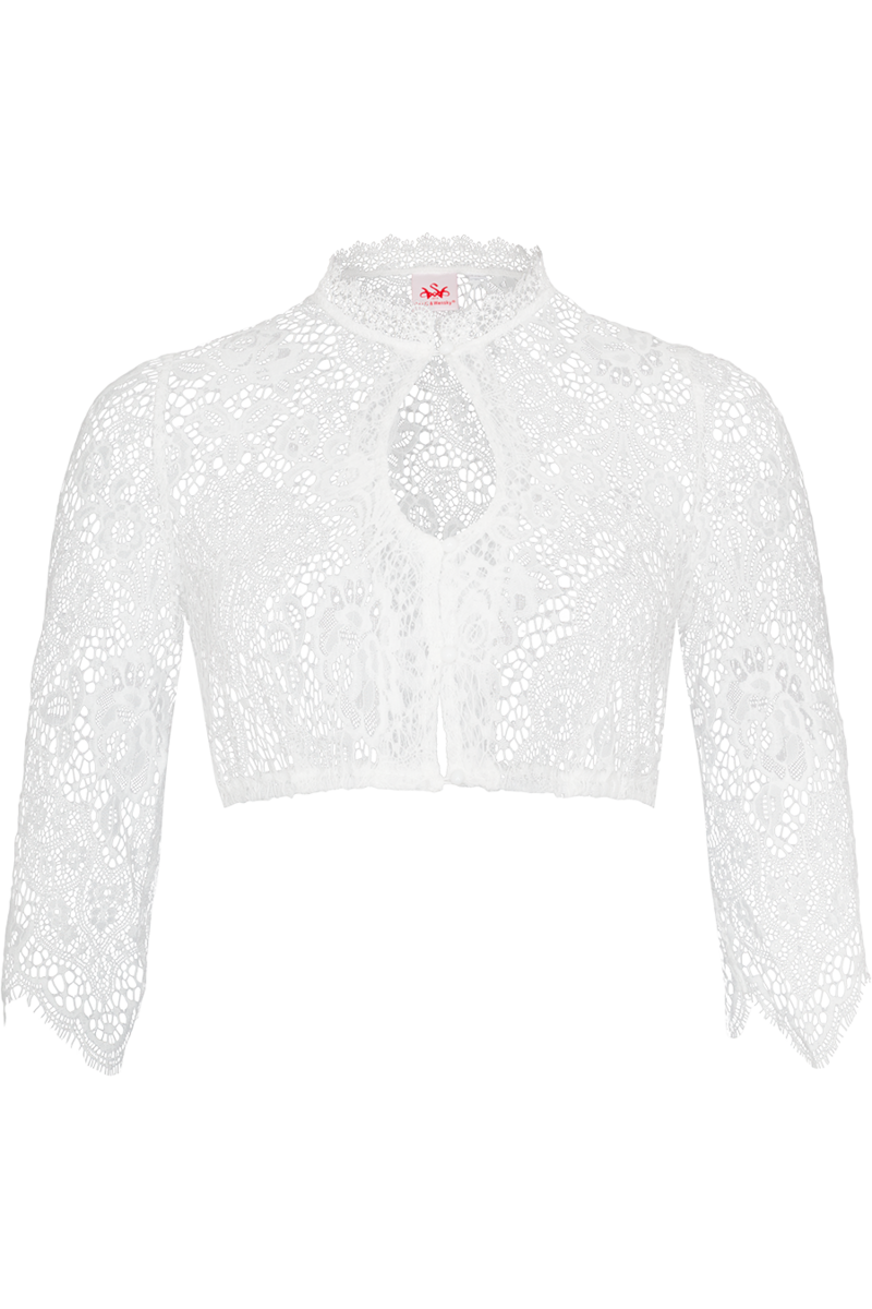 Dirndlbluse Lochausschnitt mit 3/4-Arm und transparenter Spitze creme