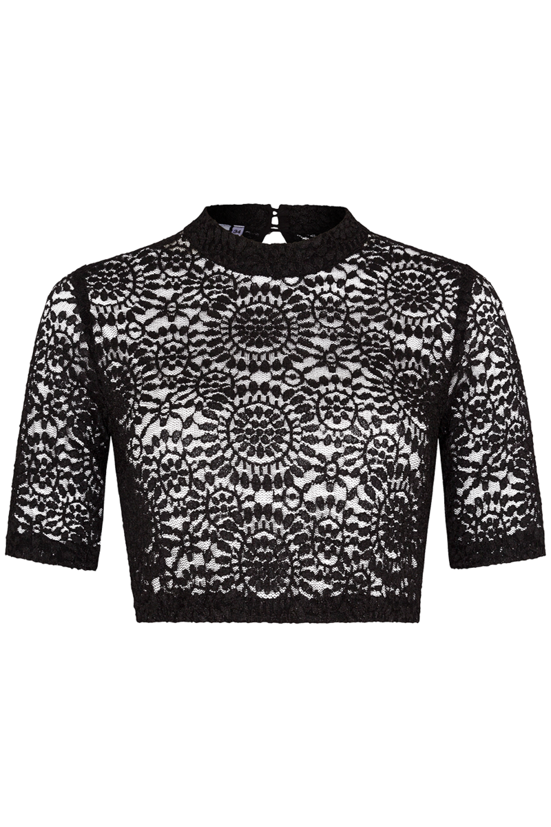 Hochgeschlossene Dirndlbluse mit Spitze schwarz