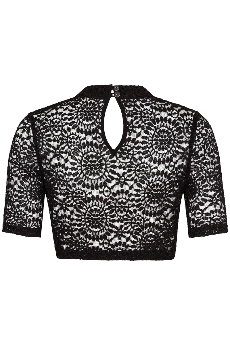 Hochgeschlossene Dirndlbluse mit Spitze schwarz Bild 2