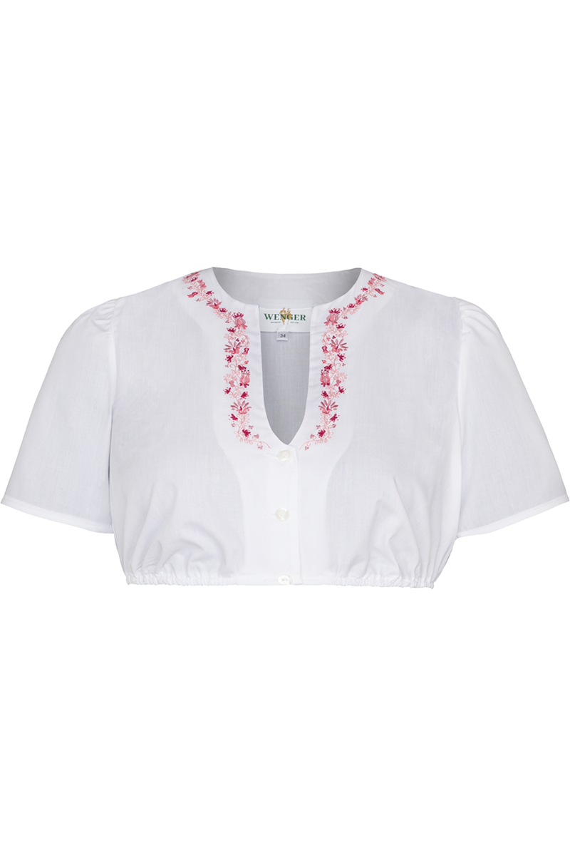 Dirndlbluse Kurzarm mit Stickerei wei/rot