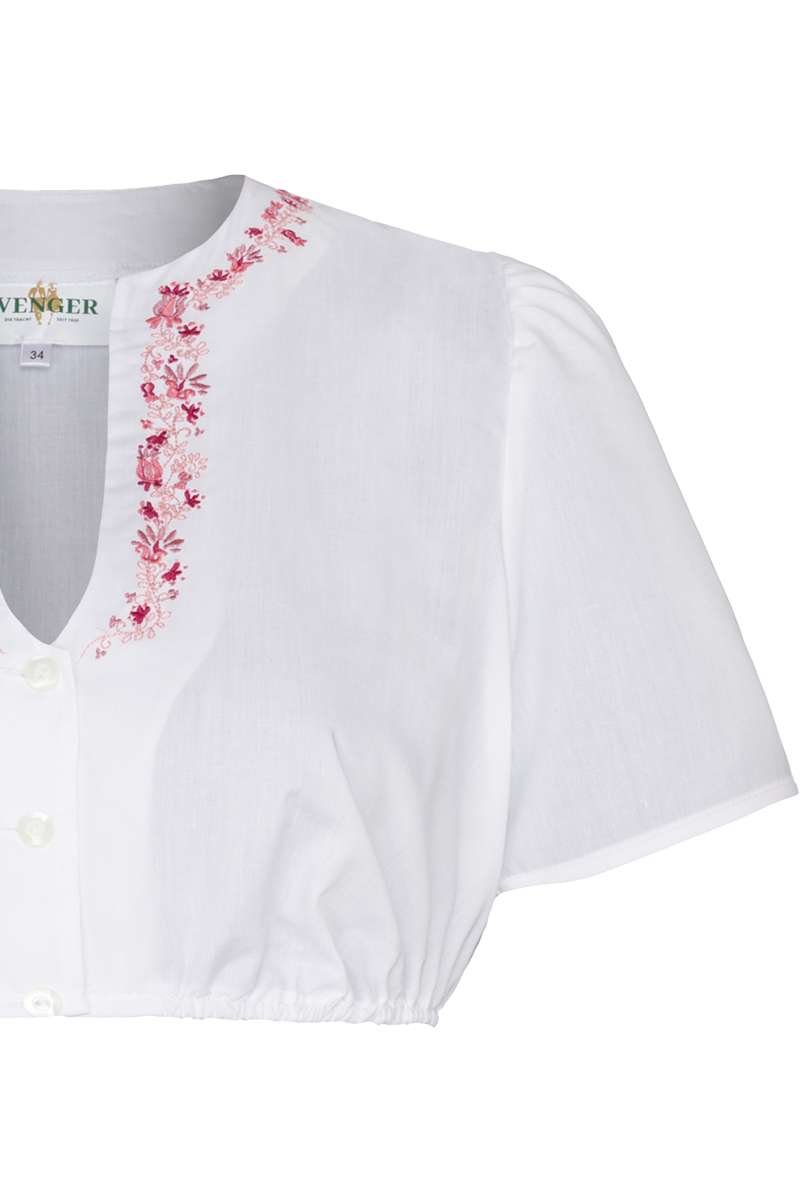 Dirndlbluse Kurzarm mit Stickerei wei/rot Bild 2
