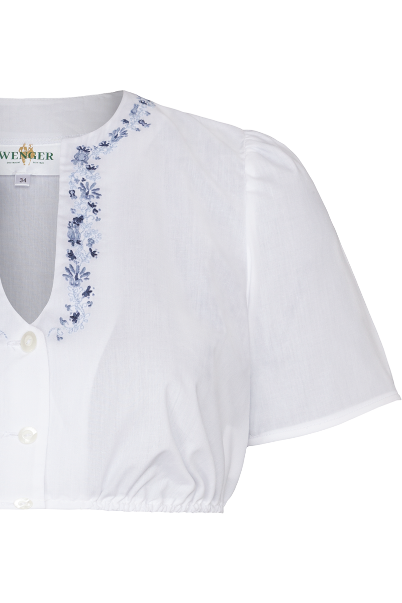 Dirndlbluse Kurzarm mit Stickerei wei/blau Bild 2