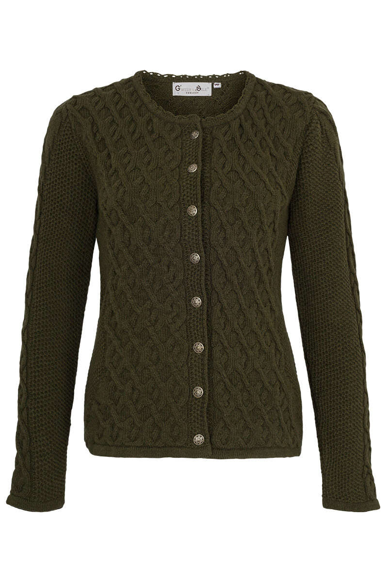 Damen Trachtenjacke Zopfstrick oliv
