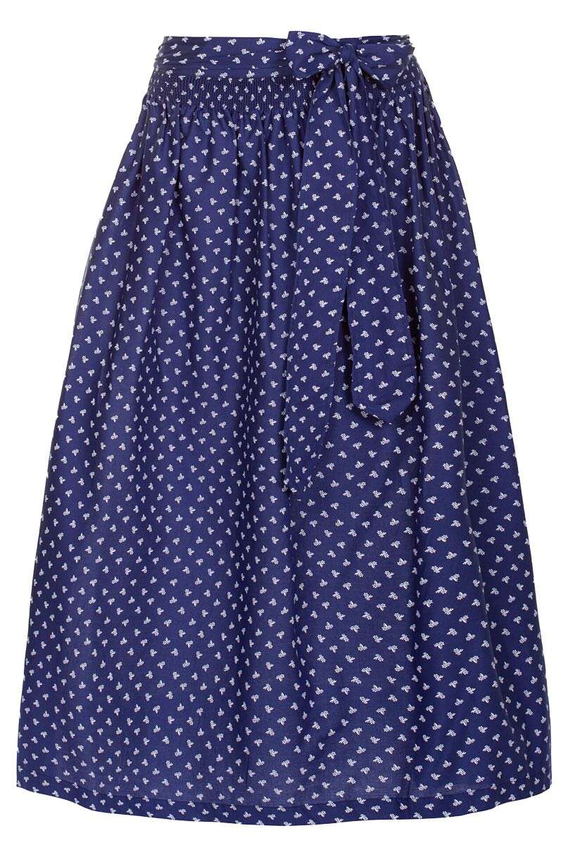 Lange Dirndlschrze mit Blumenmuster 95 cm blau