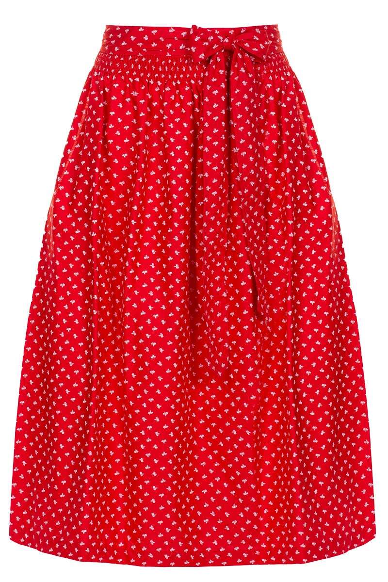 Lange Dirndlschrze mit Blumenmuster 95 cm rot