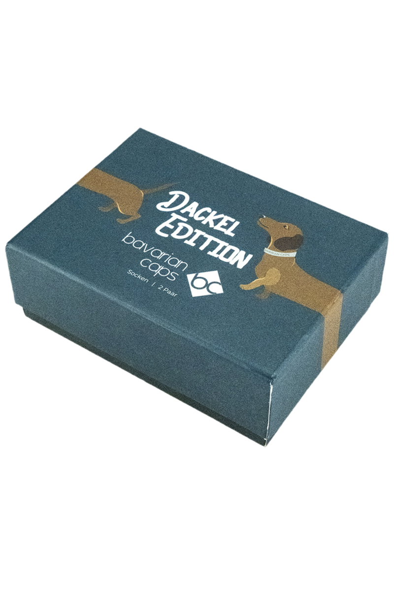 UNISEX 2 Paar Socken in Sockenbox mit Dackeln trkis und rot