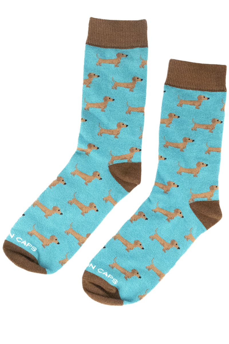 UNISEX 2 Paar Socken in Sockenbox mit Dackeln trkis und rot Bild 2