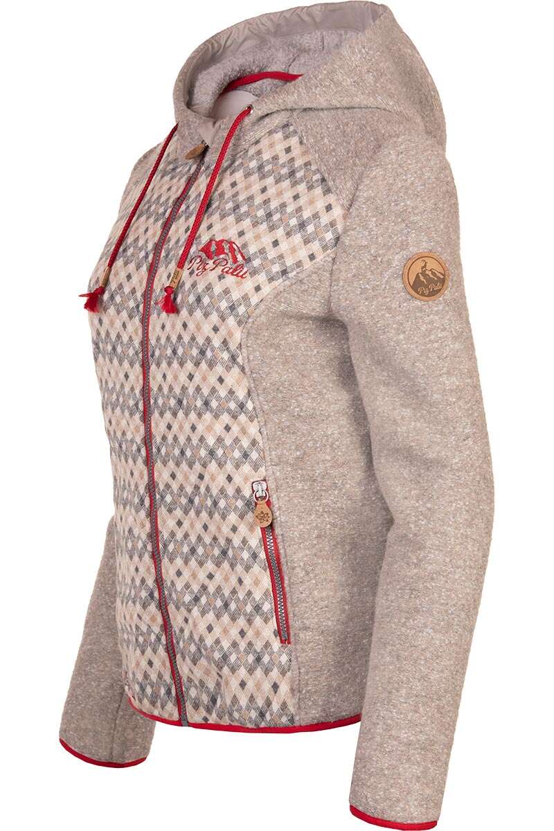 Damen-Outdoor-Jacke mit Kapuze beige rot Bild 2
