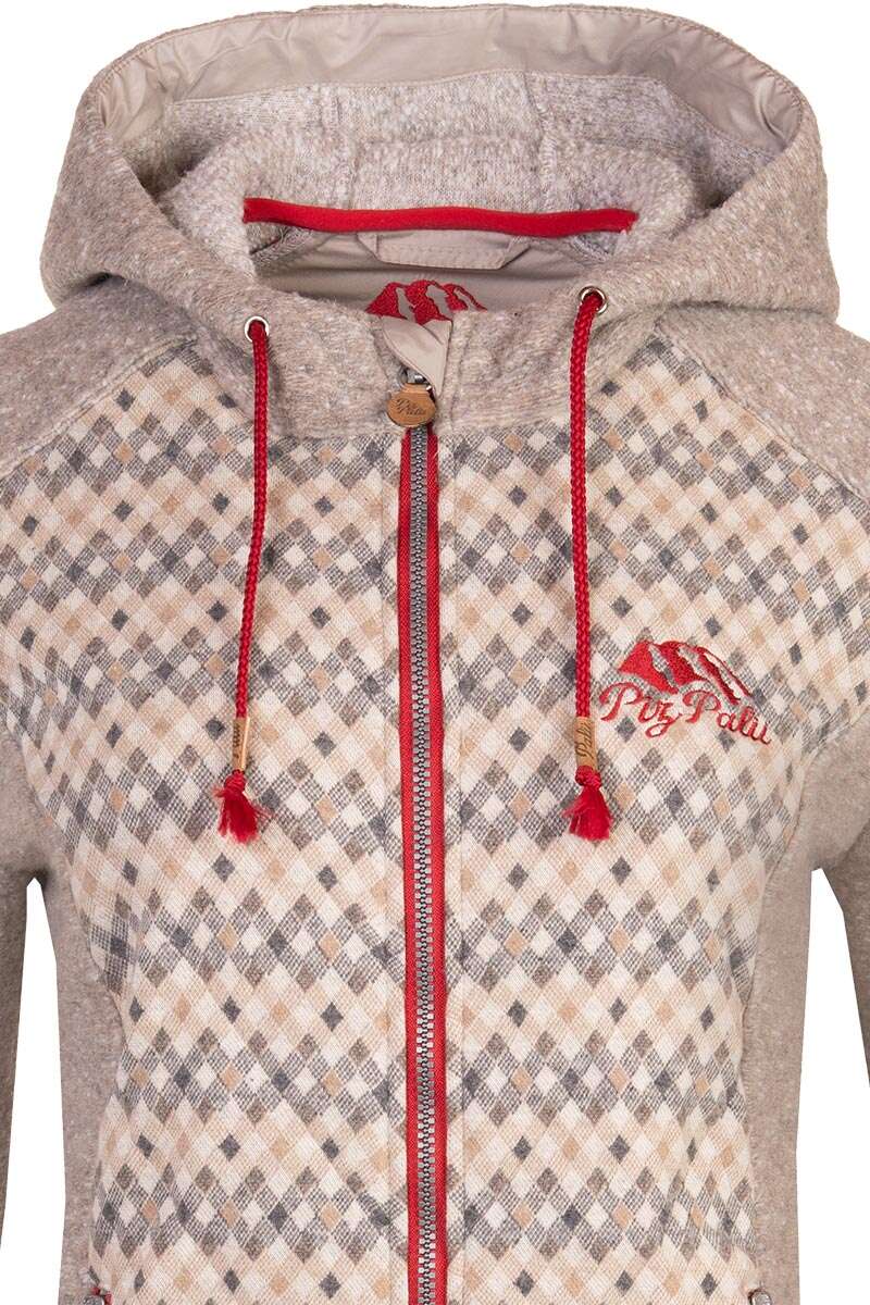 Damen-Outdoor-Jacke mit Kapuze beige rot Bild 2