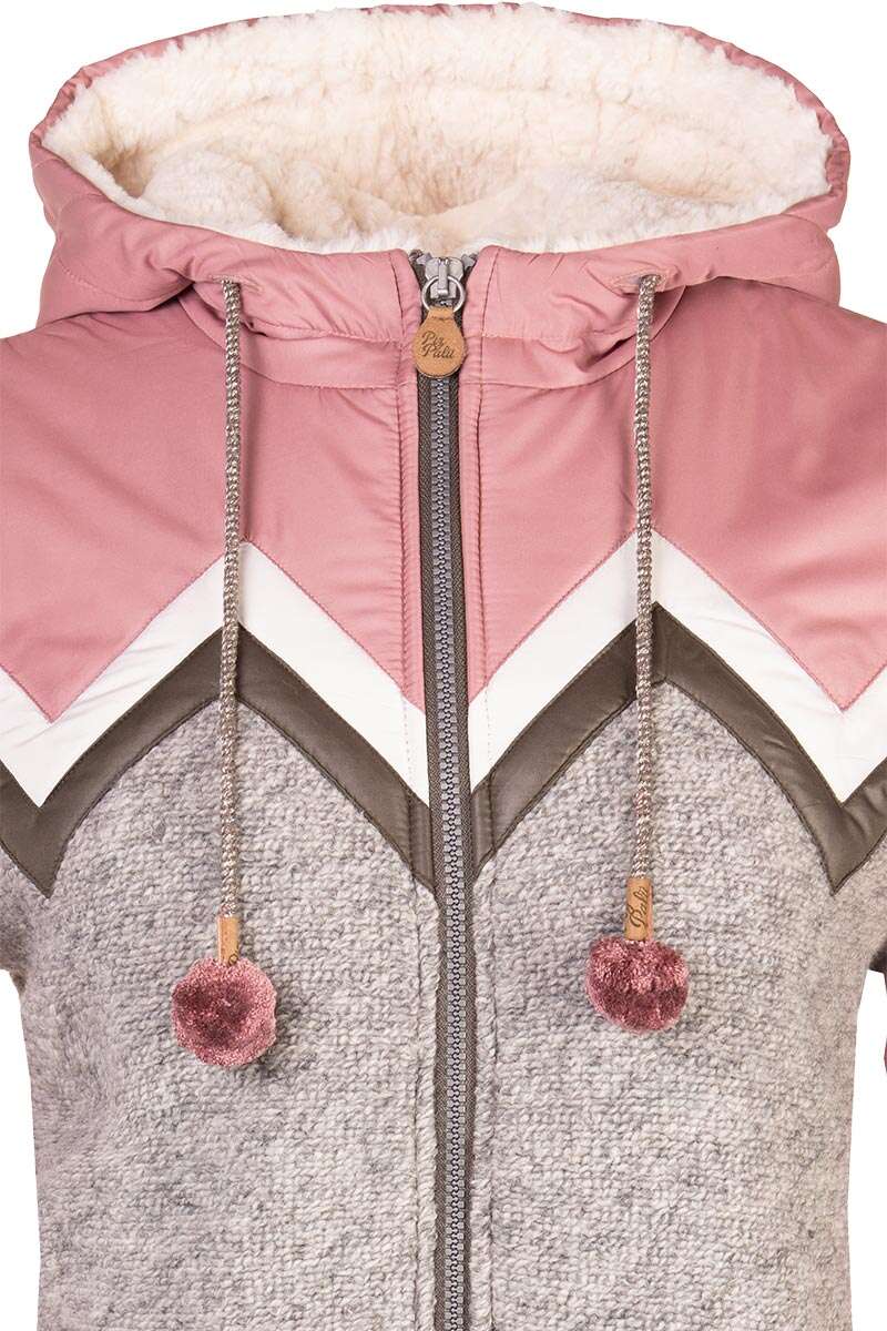 Damen-Outdoor-Jacke mit Kapuze grau rosa Bild 2