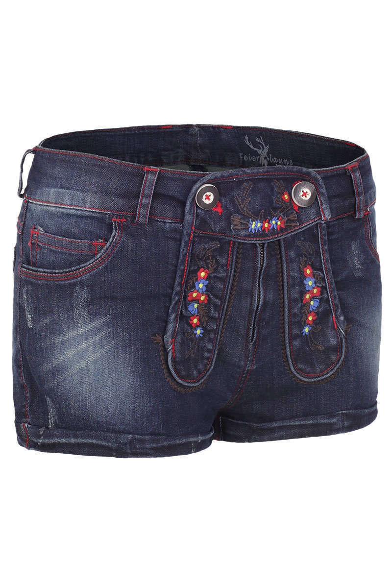 Damen Jeansshorts in Lederhosenoptik