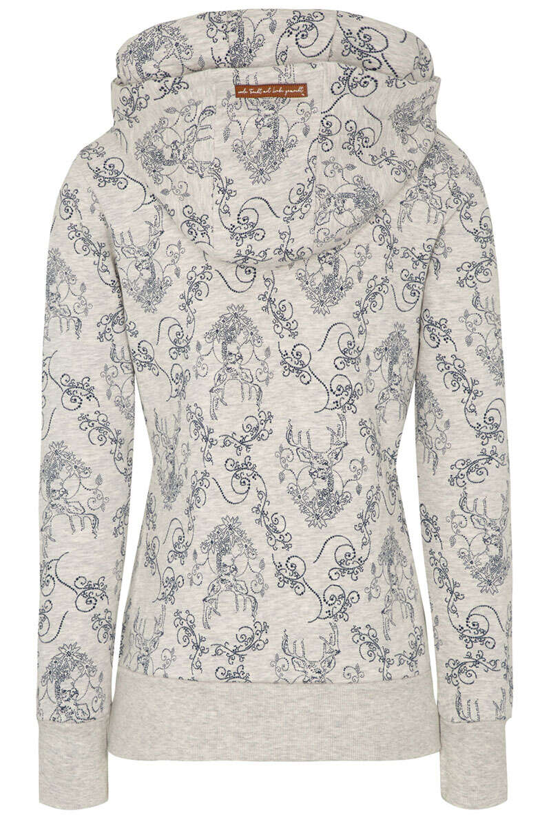 Damen Kapuzen-Sweat-Shirt mit Hirschmuster naturweiß-greige Bild 2