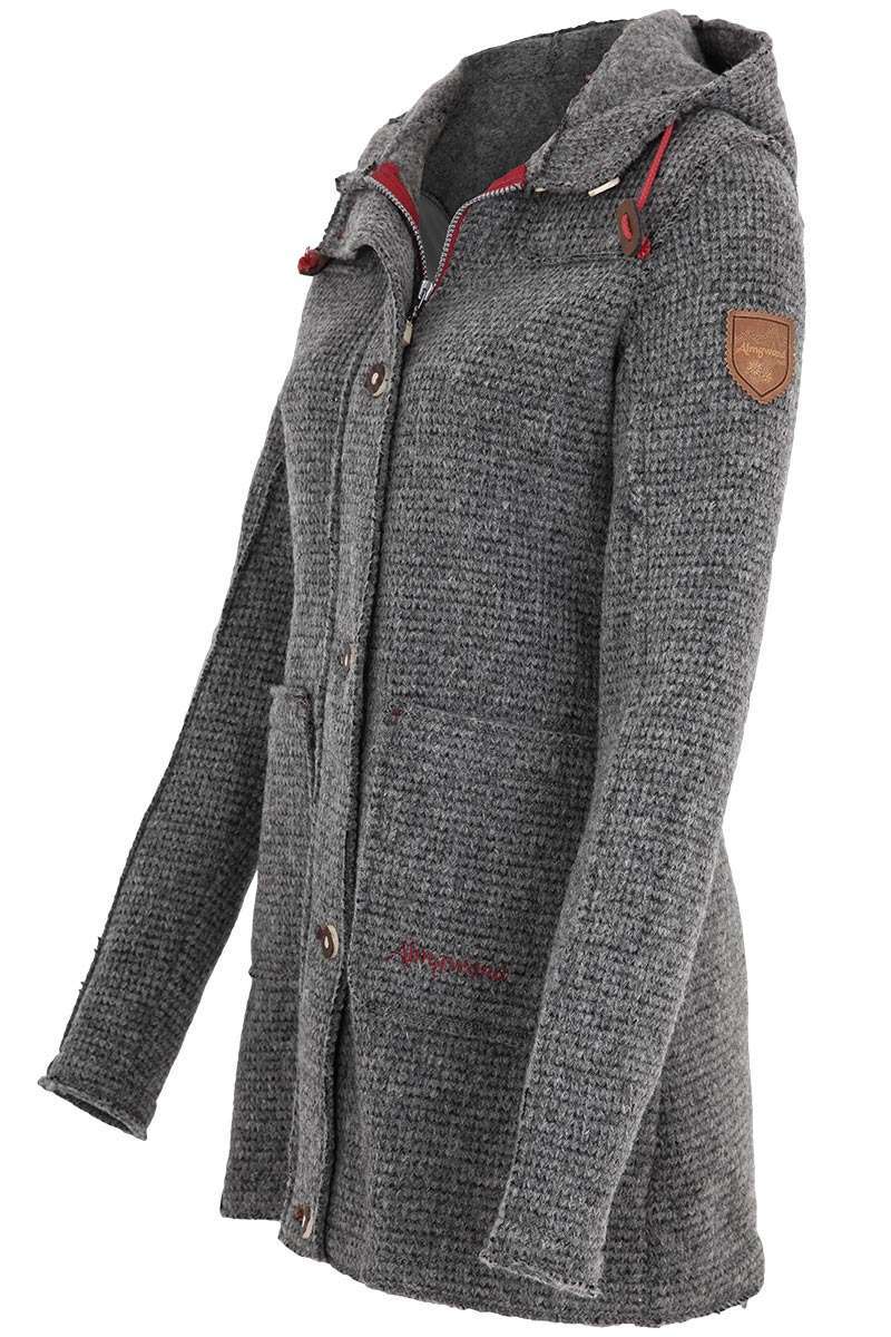 Damen Trachten-Jacke lang mit Kapuze grau rot Bild 2