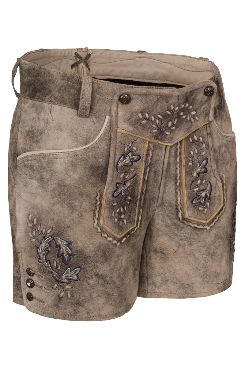 Damen Lederhose kurz bestickt oxford blau