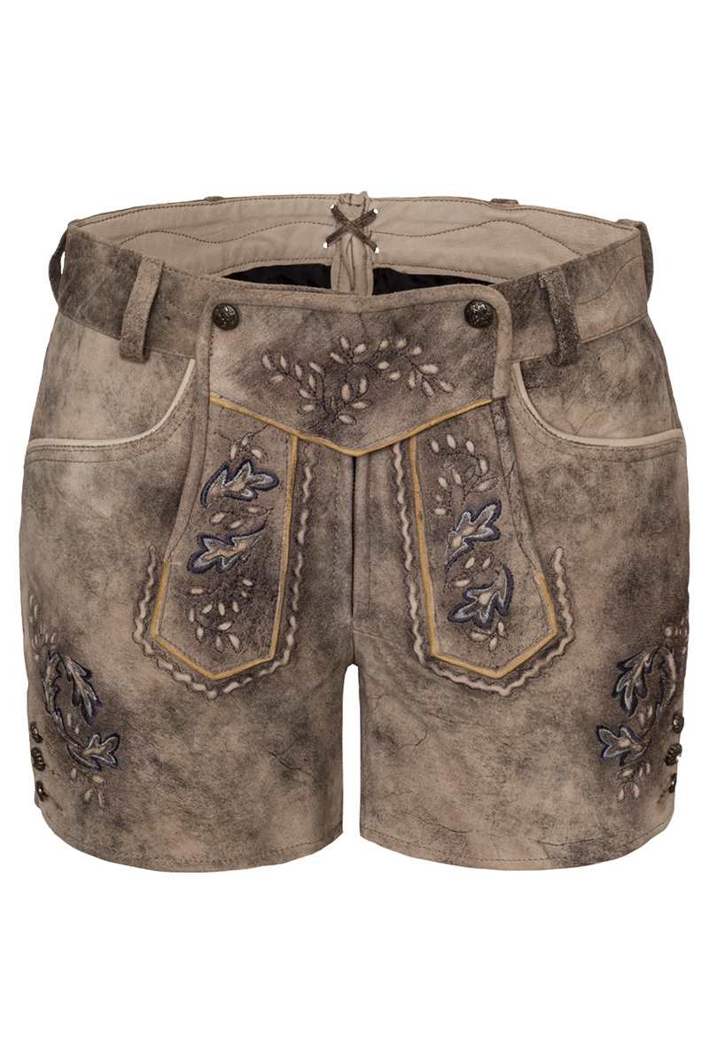Damen Lederhose kurz bestickt oxford blau Bild 2