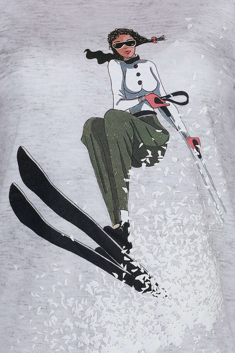 Damen Langarmshirt 'Alpine Skifahrerin' hellgrau meliert Bild 2