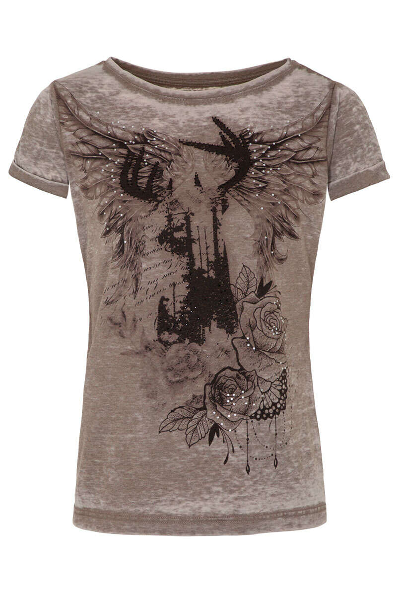 Damen Trachten-T-Shirt mit Print grau-braun