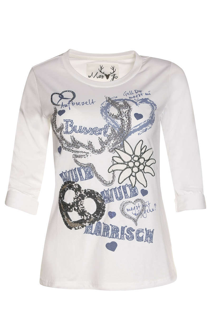 Damen Trachten-Shirt mit 3/4-Arm weiss