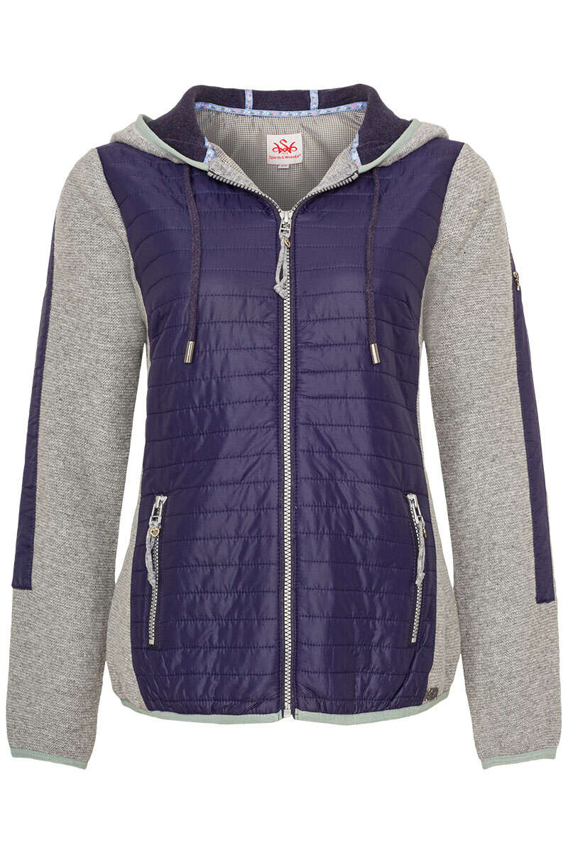 Damen-Outdoor-Jacke mit Kapuze dunkelblau grau