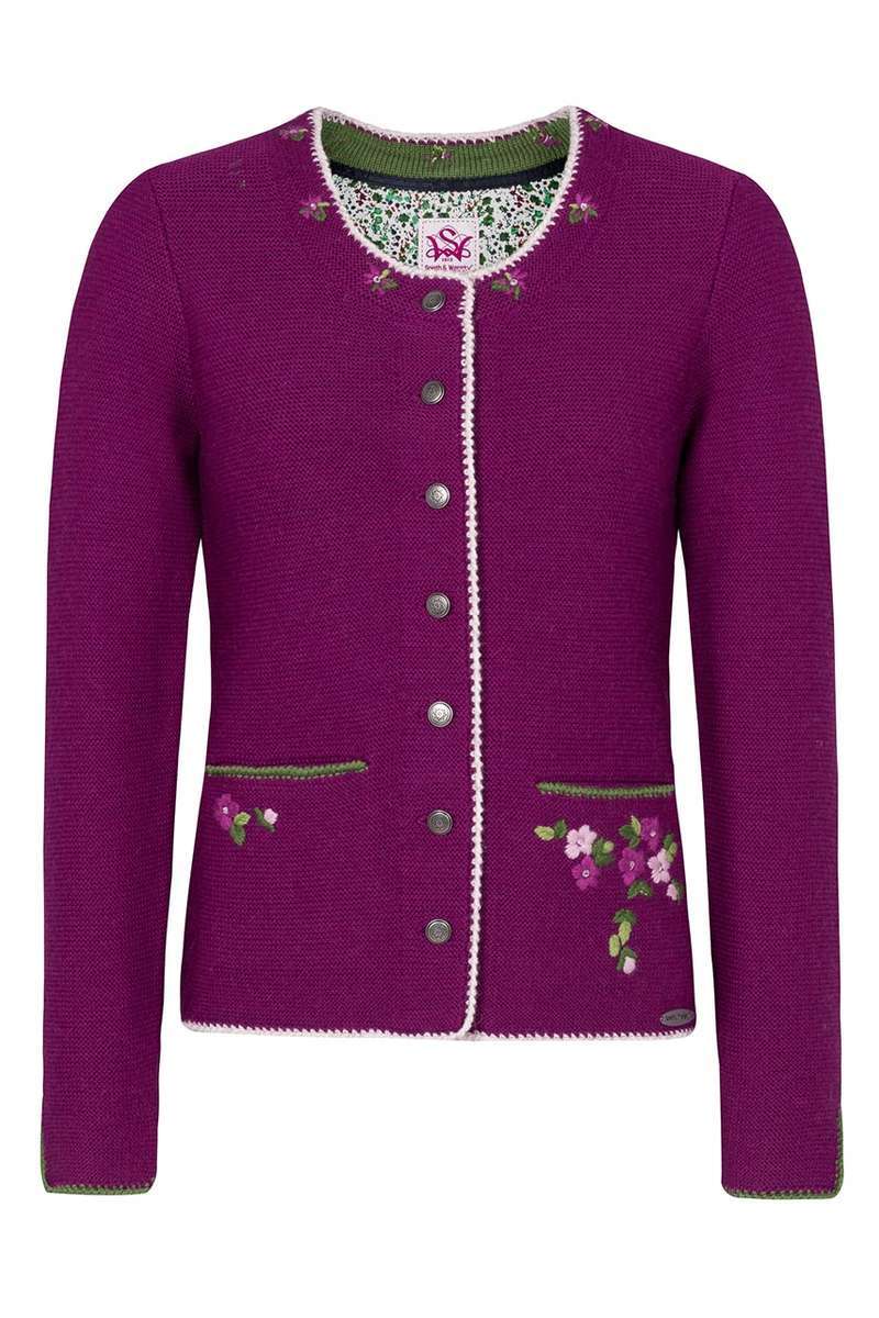 Damen Trachten Strickjacke Beere-Natur-Gras