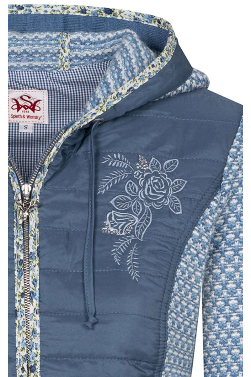 Damen Trachten Strick-Steppjacke mit Kapuze blau Bild 2